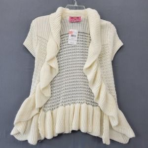Sweet Sinful Women Cardigan Size L Ivory Delicate Preppy Ruffle Short Sleeve Top